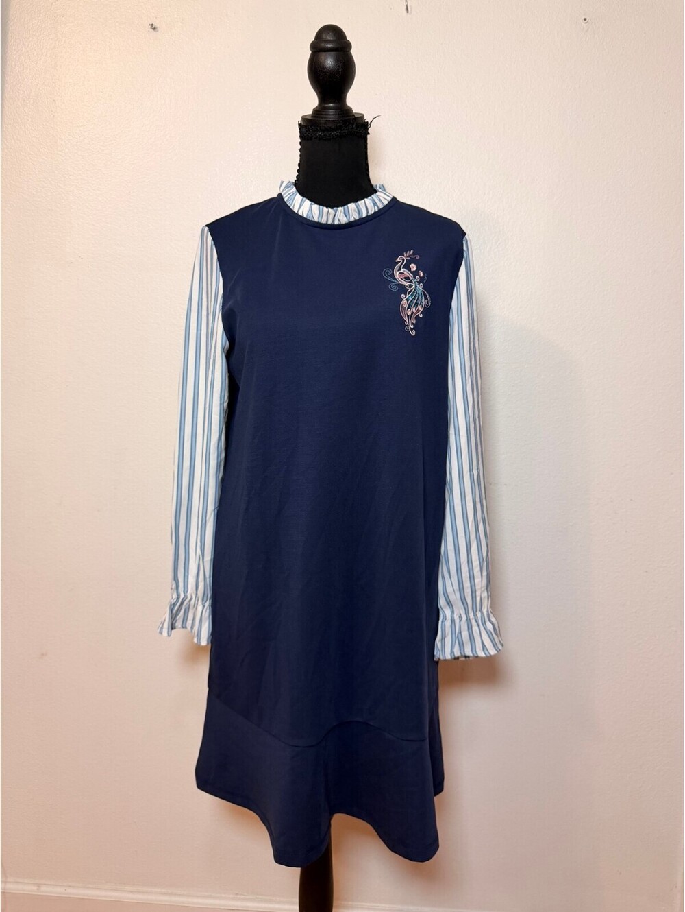 Sllsky Navy Embroidered Dress XL Fall